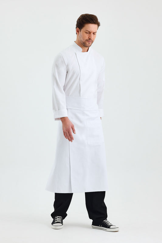 Yırtmaçlı Belden Beyaz Önlük