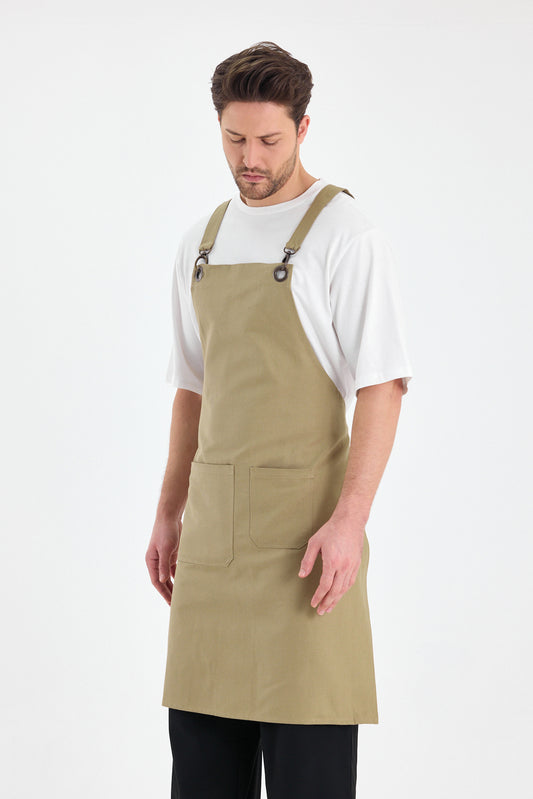 Çapraz Bağlamalı Boydan Açık Kahverengi Önlük
