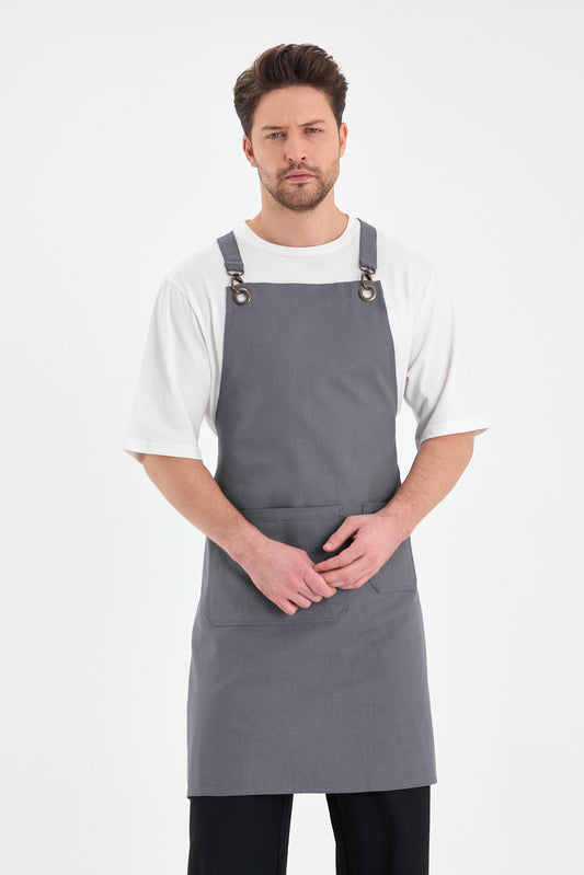 Çapraz Bağlamalı Boydan Gri Önlük