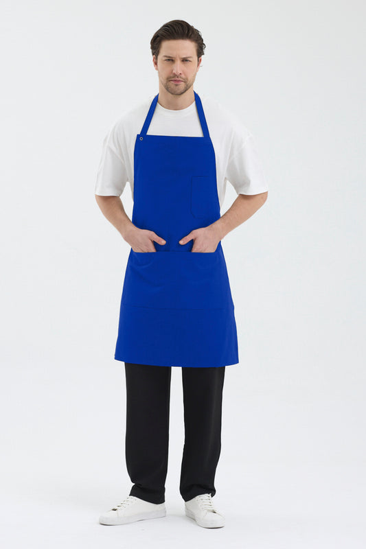 Ayarlanabilir Boyun Askılı 3 Cepli Mavi Önlük