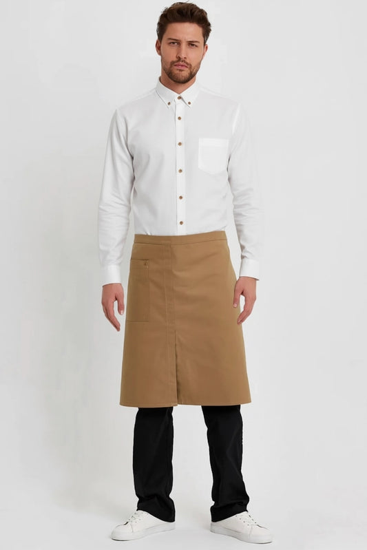 Yırtmaçlı Belden Bağlama Bej Önlük