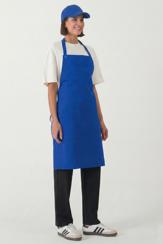 Ayarlanabilir Boyun Askılı 3 Cepli Mavi Önlük